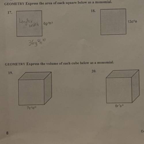 GEOMETRY: Express the volume of each cube below as a monomial