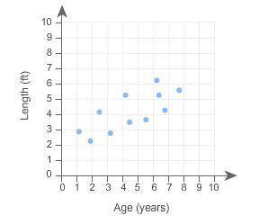 NEED HELP

Which statement is true?
Scatter Plot Data Showing Length in Feet vs. Age in Years 
Thi