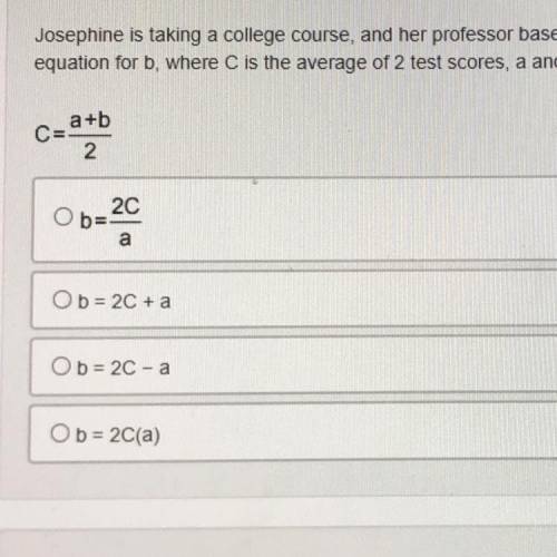 Josephine is taking a college course, and a professor bases the course grade not average of 2 test