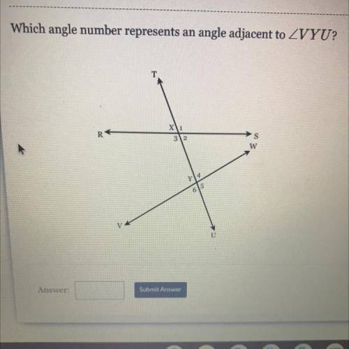 Which angle number represents an angle adjacent to ZVYU?