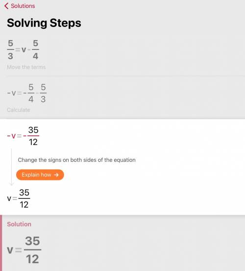 5/3=v-5/4 solve for v