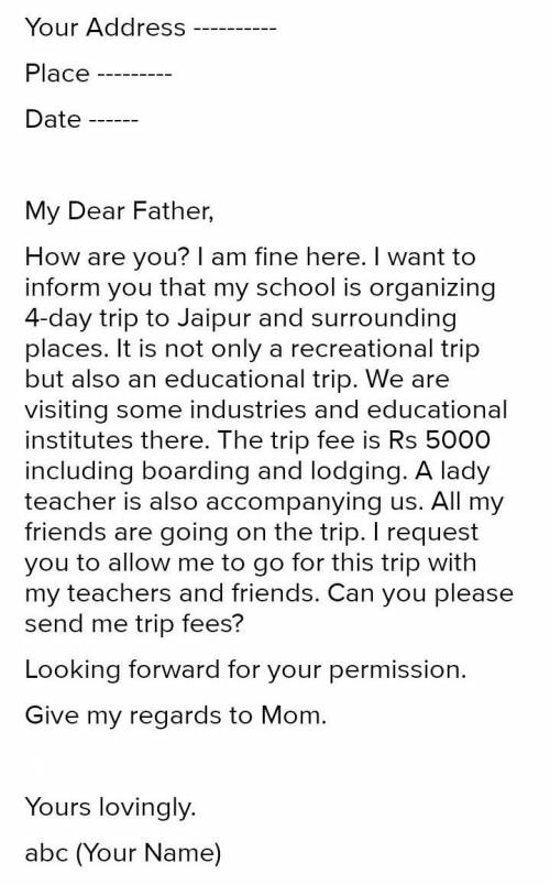 How to write letter for Dad about money for picnic​