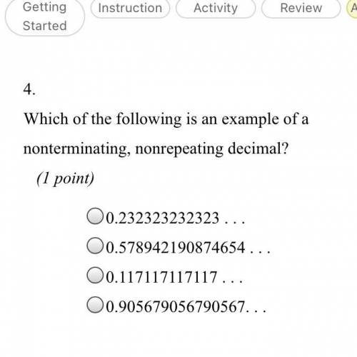 Which of the following is an example of a non-repeating, non-terminating decimal ￼￼
