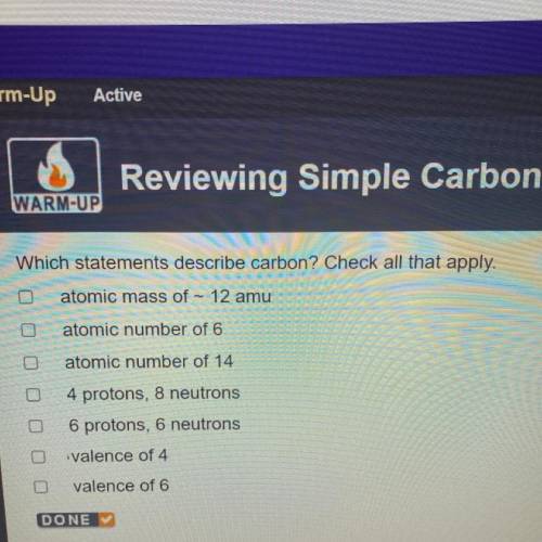 Which statements describe carbon? Check all that apply