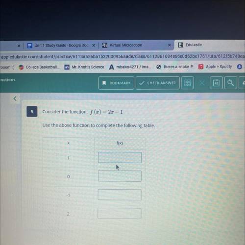 5

Consider the function, f (x) = 2x – 1
0 Item 1
Use the above function to complete the following