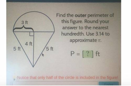 Find the outer perimeter of

this figure. Round your
answer to the nearest
hundredth. Use 3.14 to
