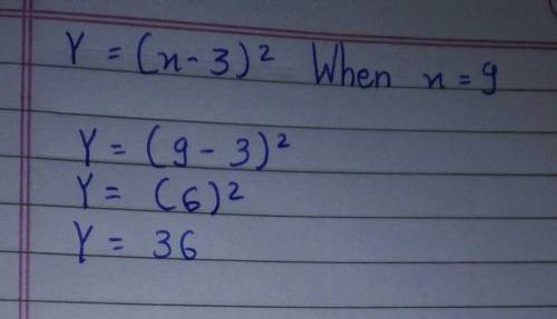 Y = (x-3)^2 when x = 9