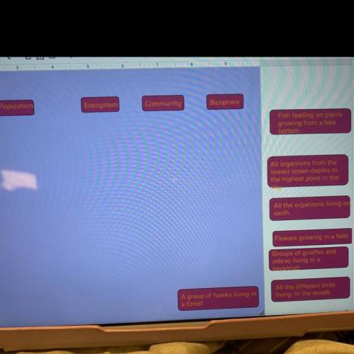 Need help sorting the examples on either

-population
-ecosystem 
-community and biosphere