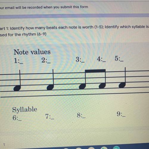 part 1 identify how many beats each note is worth (1-5): Identify which syllable is used for the rh