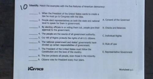 Identify. Match the examples with the five features of American democracy: 10 1. When the President