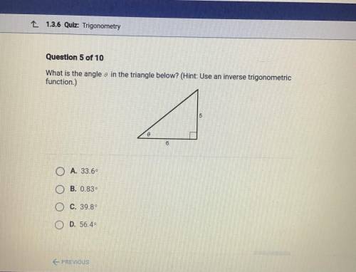 What is the angle 0 in the triangle below?