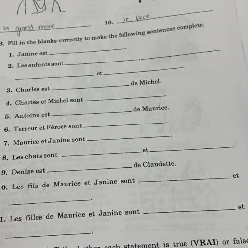 I need help filling the blanks in French!