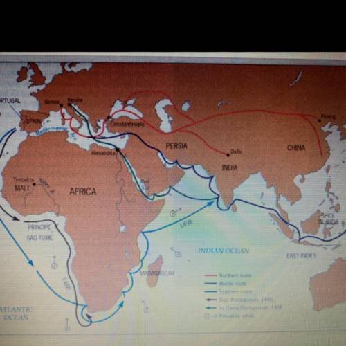The greatest effect of the routes shown on this map is:

A. European explorers became famous tradi