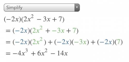 -2x(2x2 − 3x + 7) simplified is: