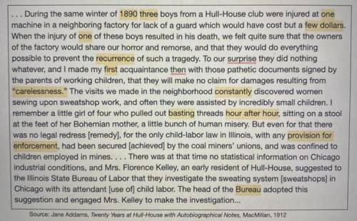 Based on this document, identify
one social problem Jane Addams
wanted to reform.