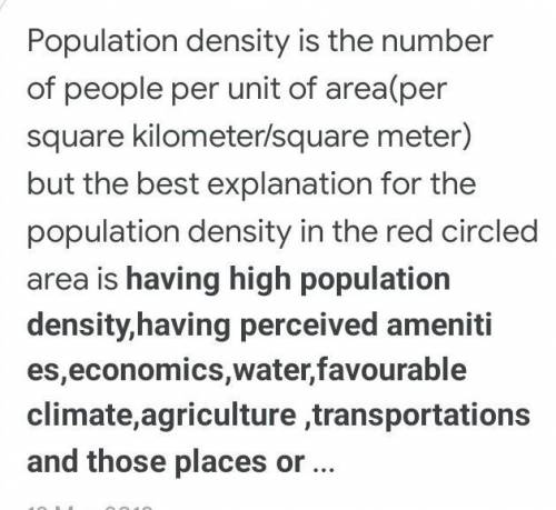What is the best explanation for the population density in the red circle area?