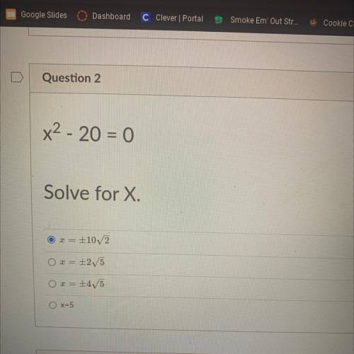 X2 - 20 = 0
Solve for X