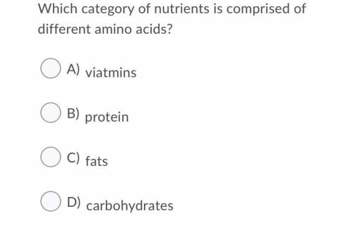 Which category of nutrients is comprised of different amino acids?