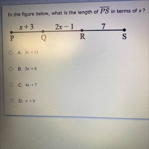 In the figure below what is the length ps in terms of x