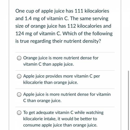 One cup of juice has 111 kilocalories and 1.4 of vitamin c.