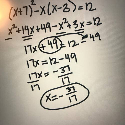 Tìm x
(x+7)^2-x(x-3)=12