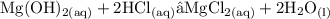 { \rm{Mg(OH) _{2(aq)}  +2 HCl _{(aq)} → MgCl  _{2(aq)} + 2H _{2}O _{(l)}}}
