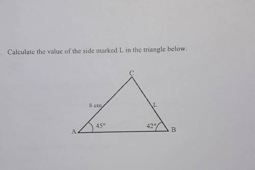 Calculate the value of the side marked L in the triangle below. C с 8 cm L 45° A 42° B​