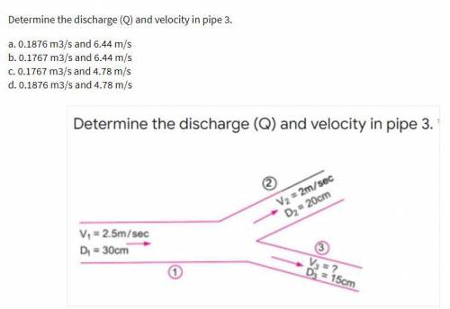 Determine the discharge (Q) and velocity in pipe 3.
