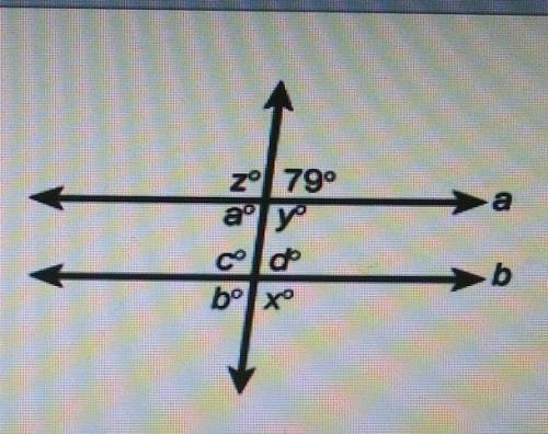 Lines a and bare parallel 79 What is the measure of angle b? Enter your answer in the box b=​