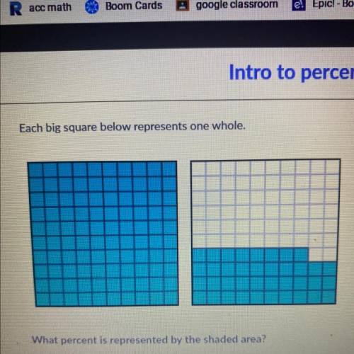 Each big square below represents one whole.

What percent is represented by the shaded area?
%