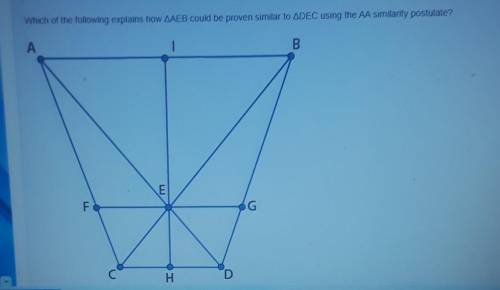 Please help

Answer options are:A. angle AEB is equal too angle CED because vertical angles are co
