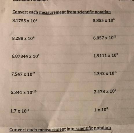 Convert each measurement from scientific notation
