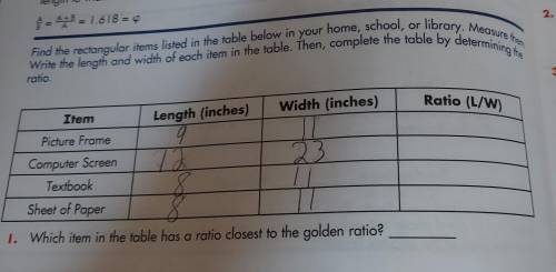 Find the rectangular items listed in the table below in your home, school, or library, Measure them