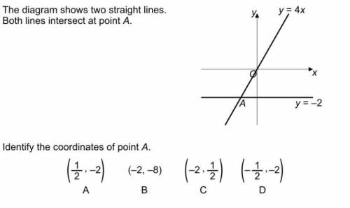 the diagram shows two straight lines both lines intersect at point a identify the coordinates of po