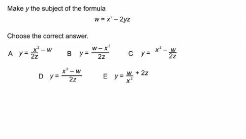 Urgent please!
Make ‘y’ the subject of the formula
w = x^2 - 2yz