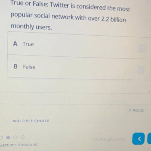 True or False: Twitter is considered the most

popular social network with over 2.2 billion
monthl