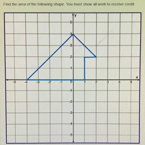 Find the area of the following shape. You must show all work to receive credit.