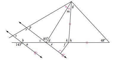 Find the missing angles:

Justify each angle with definitions, theorems, or equations. Full credit