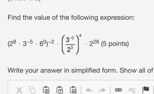 Help ASAP please

Find the value of the following expression:
(28 ⋅ 3−5 ⋅ 60)−2 ⋅ 3 to the power o