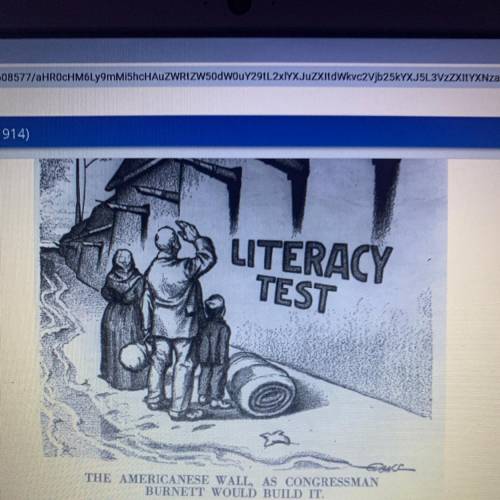 What message is the illustrator conveying in the political cartoon?

OA. Literacy tests conflicted