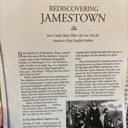 6 According to Rediscovering Jamestown, what did some scientists think was the

colonists' main
