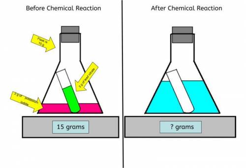 What will the mass on the scale say after the chemical reaction has taken place?

A) 15 g
B) 30 g