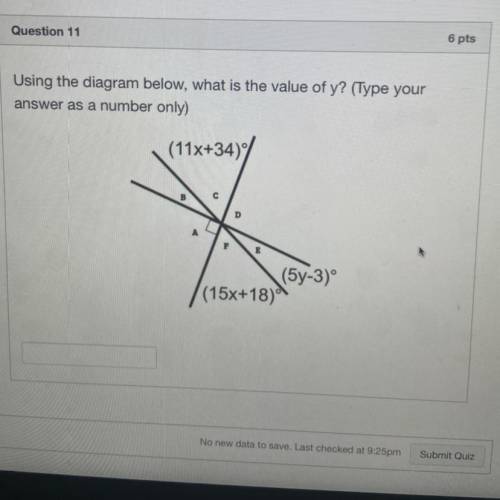 Using the diagram below, what is the value of y? (Type your answer as a number only)