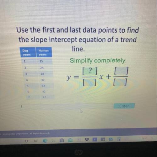 Please help

Use the first and last data points to find
the slope intercept equation of a trend
li