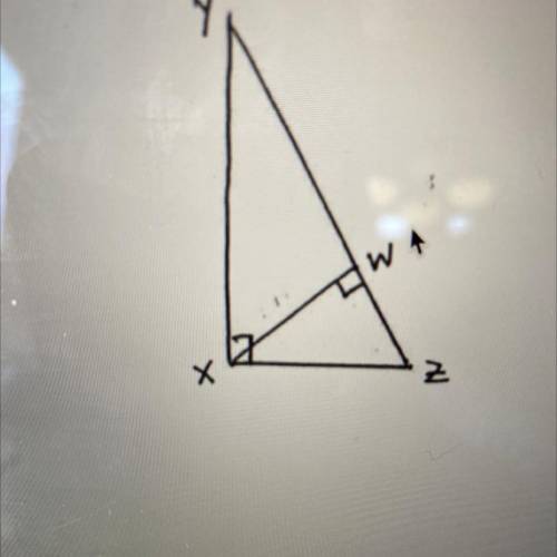 In the figure, AXYZ is a right triangle, segment Xw segment YZ, YZ = 28, and WZ =7. Find XZ