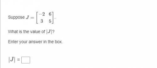Suppose J=[−2365].
What is the value of |J|?
Enter your answer in the box.