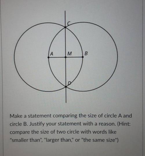 Make a statement comparing the size of circle A and circle B. Justify your statement with a reason.