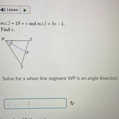 Solve for x when line segment WP is an angle bisector.