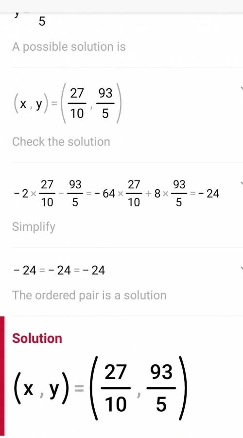 1- Solve the systems of equations with the following methods: -2x-y=-6 4x+8y=-24

a-Solve the syste