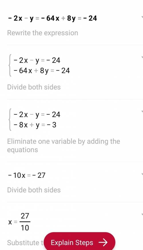 1- Solve the systems of equations with the following methods: -2x-y=-6 4x+8y=-24

a-Solve the syste